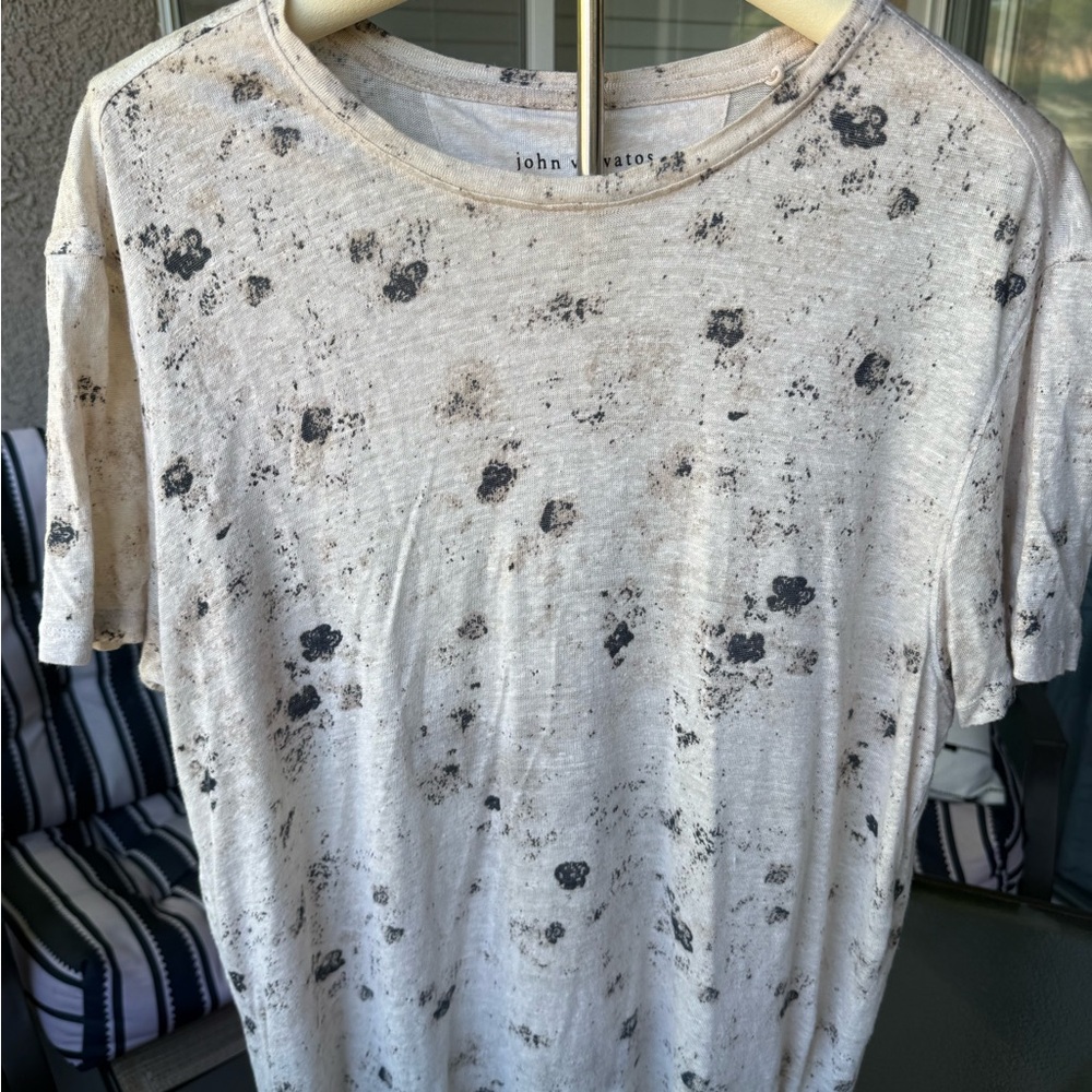 John Varvatos - linen Light Beige Speckled Short Sleeve Tee - Picture 3 of 8